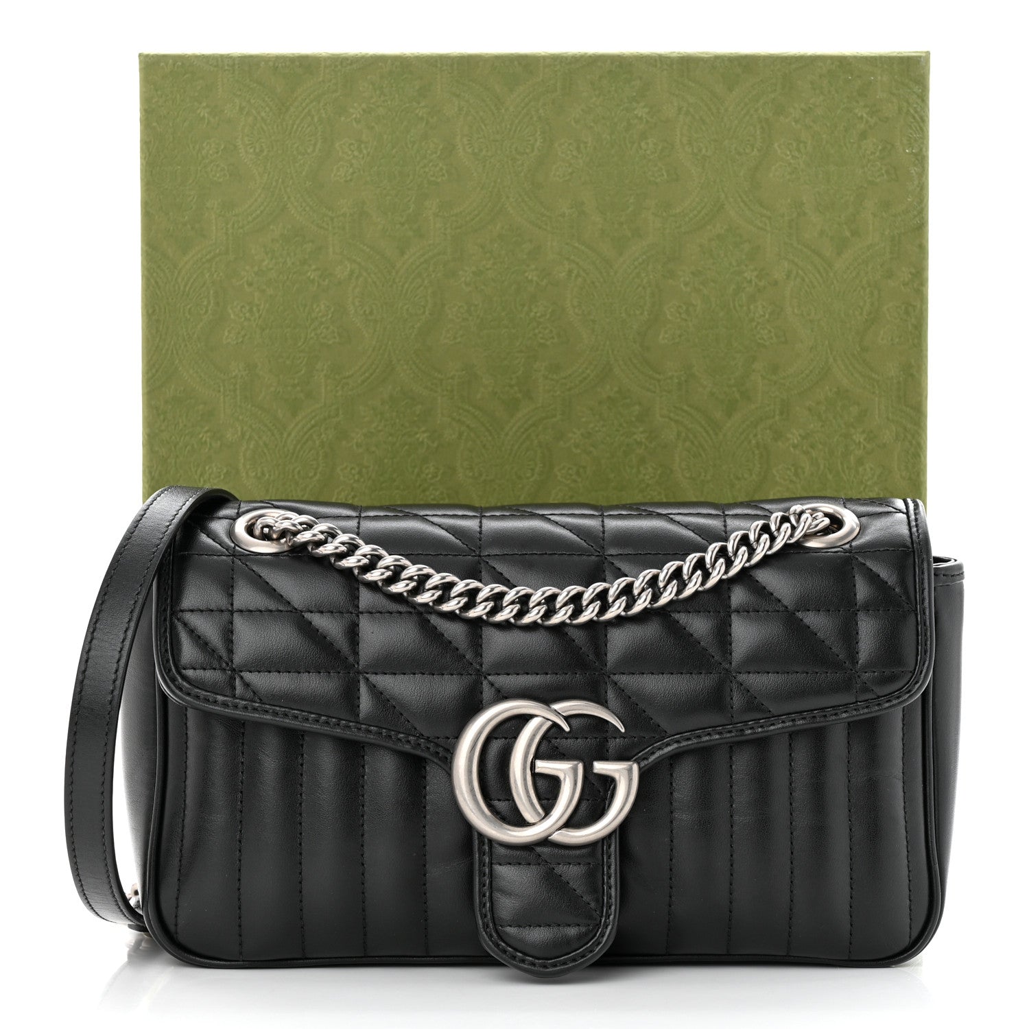Gucci Calfskin Matelasse Aria Small GG Marmont Shoulder Bag Black 11 of 11