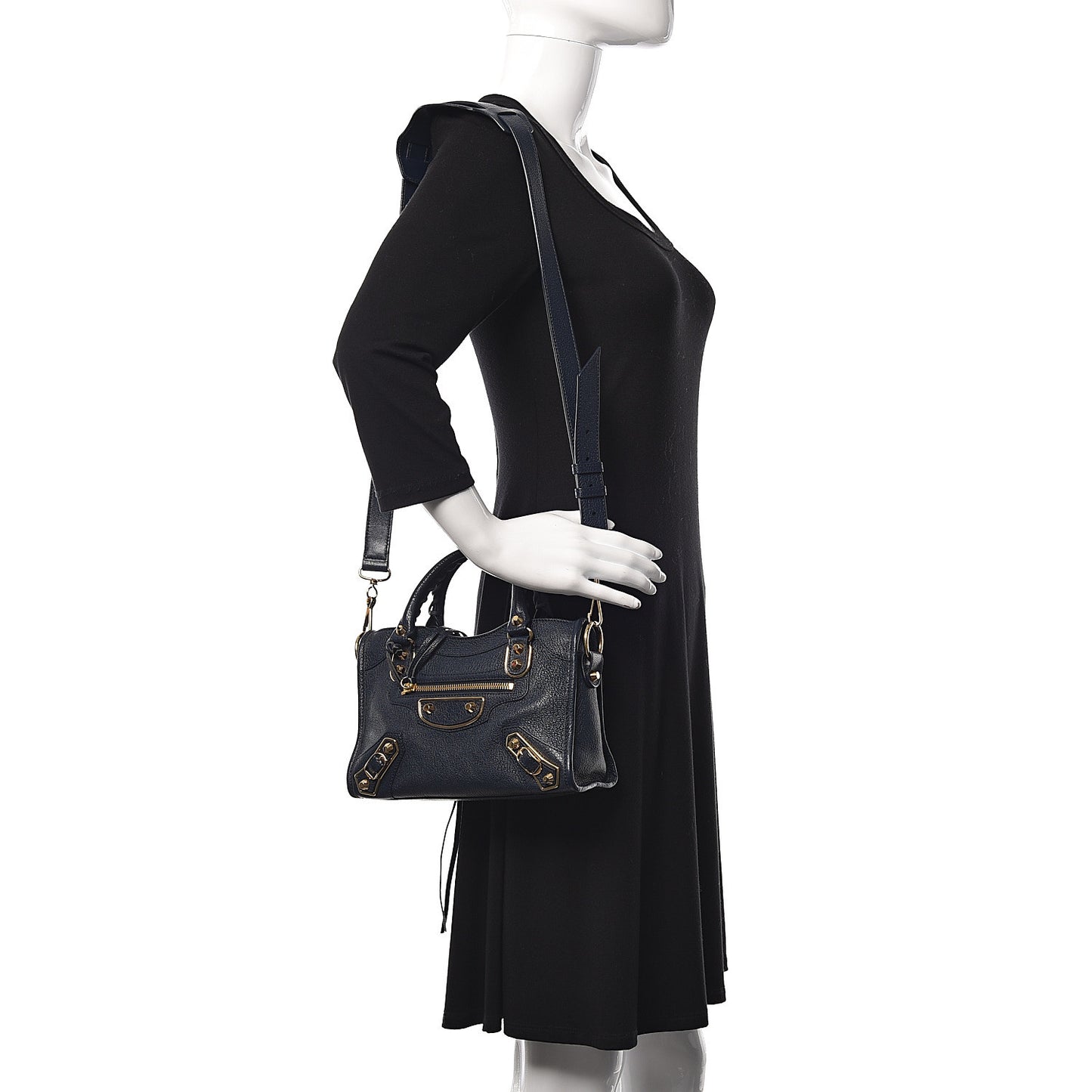 Shiny Goatskin Gold Metallic Edge Hardware Mini City Bleu de Minuit