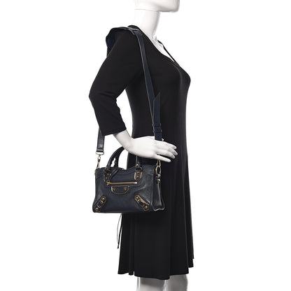 Balenciaga Shiny Goatskin Gold Metallic Edge Hardware Mini City Bleu de Minuit 2 of 9