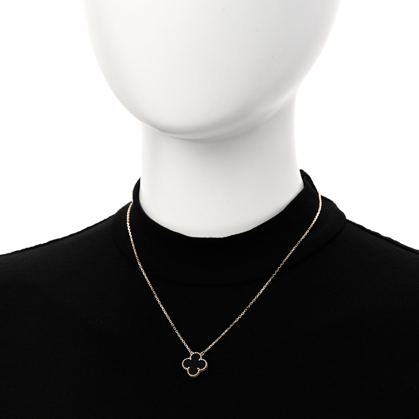 18K Yellow Gold Black Onyx Vintage Alhambra Pendant Necklace