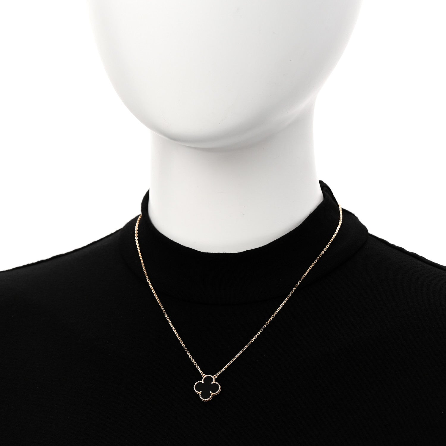 Van Cleef & Arpels 18K Yellow Gold Black Onyx Vintage Alhambra Pendant Necklace 2 of 6