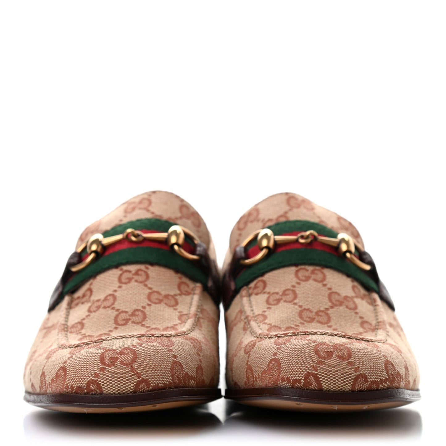 GG Monogram Goatskin Web Mens Horsebit Loafers 8 Beige Ruggine Light Brown
