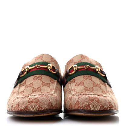Gucci GG Monogram Goatskin Web Mens Horsebit Loafers 8 Beige Ruggine Light Brown 2 of 8