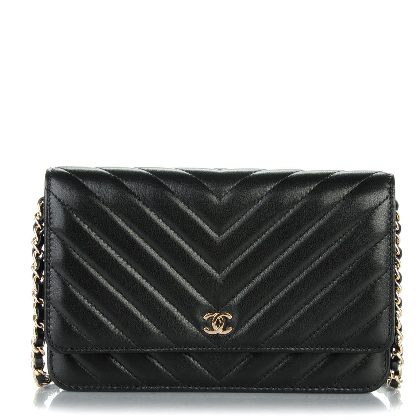 Lambskin Chevron Wallet On Chain WOC Black