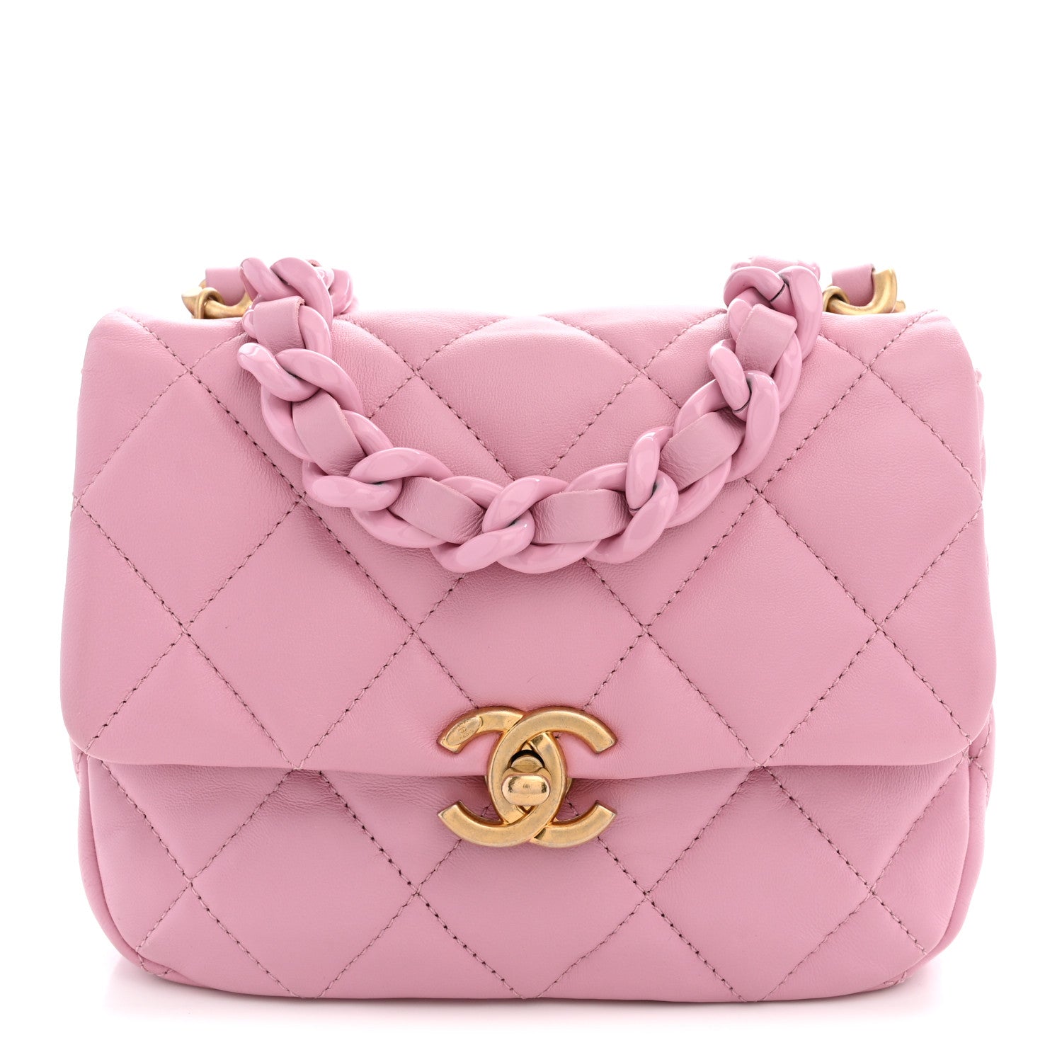 Chanel Lambskin Quilted Mini Lacquered Chain Flap Pink 1 of 10