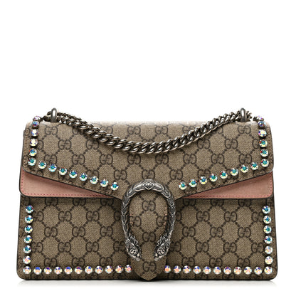 Gucci GG Supreme Monogram Suede Crystal Small Dionysus Shoulder Bag Beige Ebony Light Peonia 1 of 11