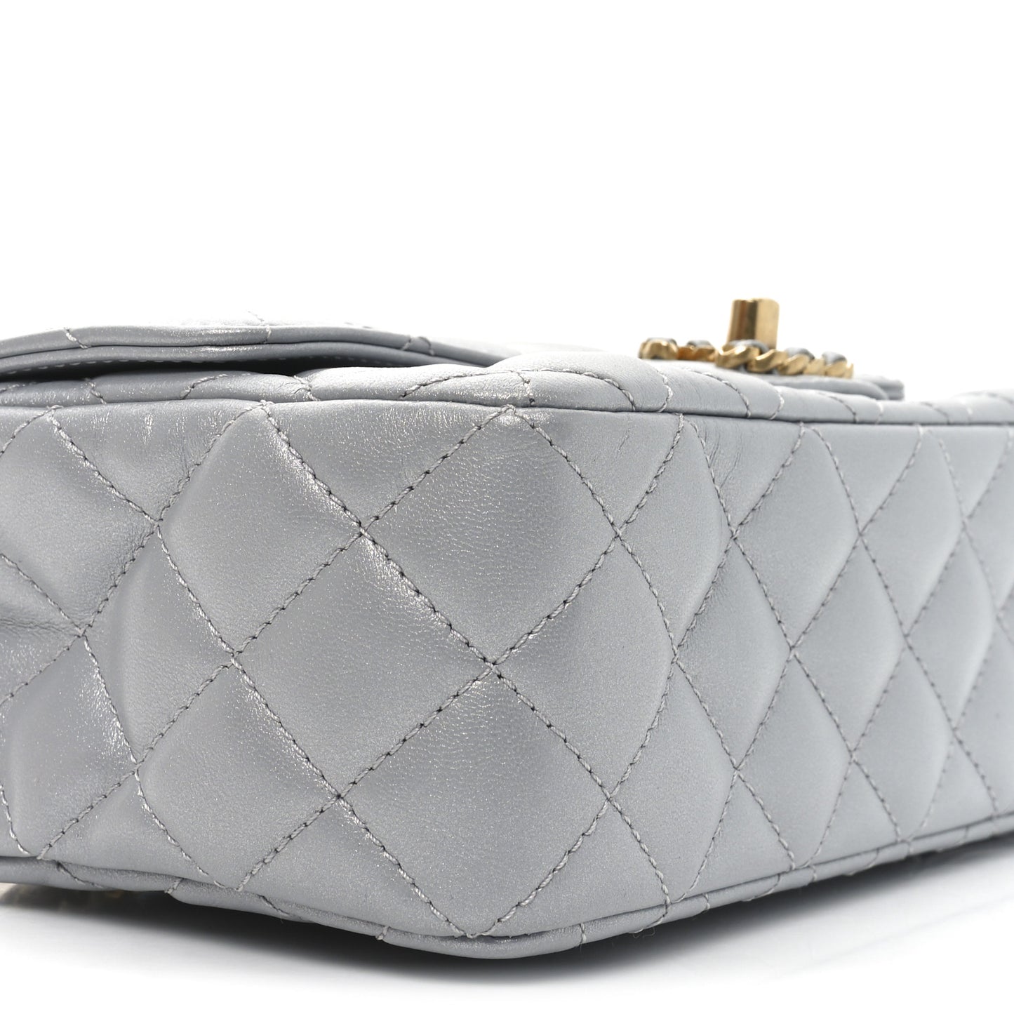 Metallic Lambskin Quilted Mini Strass On Top Flap Silvery