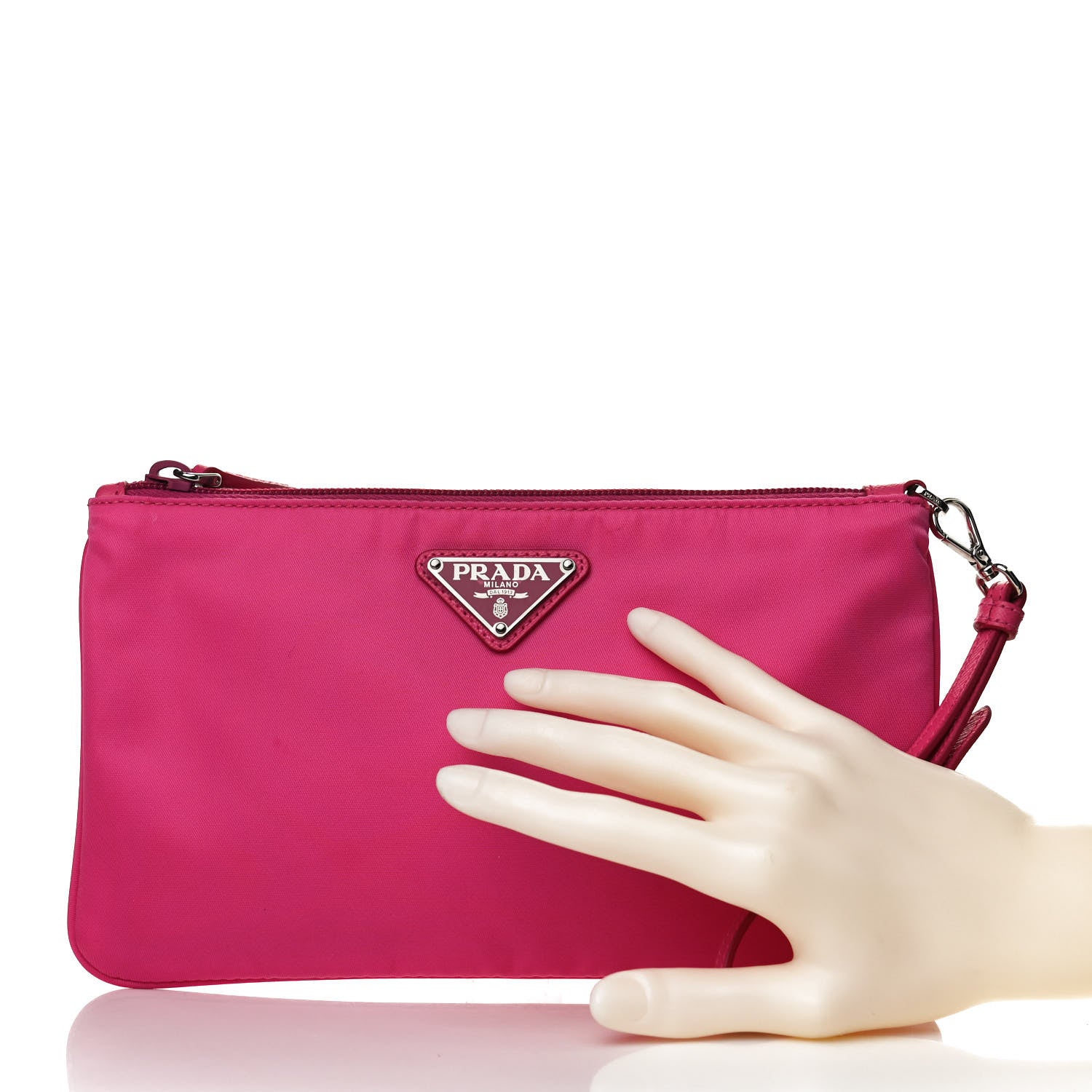 Prada Tessuto Nylon Saffiano Wristlet Fuxia 2 of 10