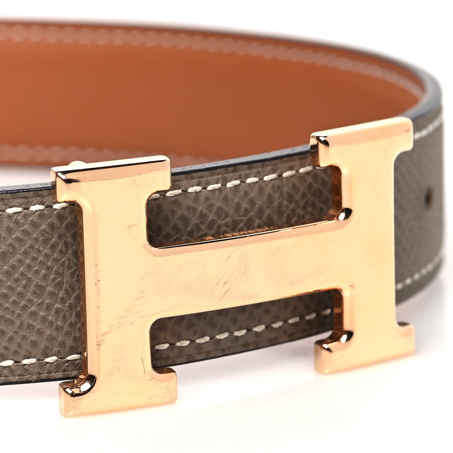 Hermes Epsom Swift 32mm H Belt 90 Etoupe Gold 8 of 8