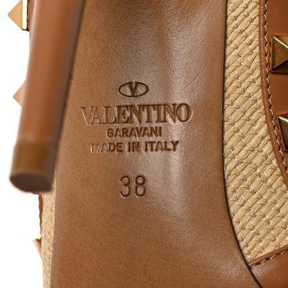 Valentino Garavani Raffia Calfskin Rockstud Ankle Strap 100mm Pumps 38 Natural Saddle Brown 8 of 8