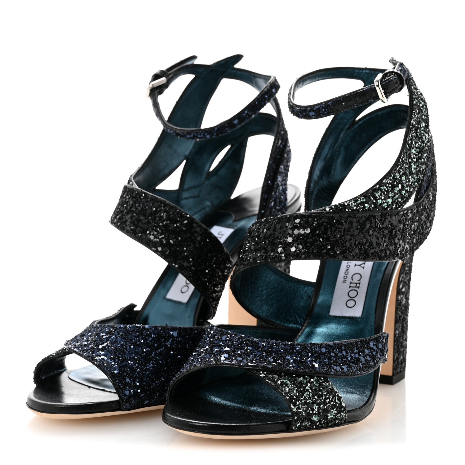 Jimmy Choo Coarse Glitter Falcon 100 Sandals 38.5 Navy Mix 4 of 10