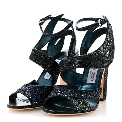 Jimmy Choo Coarse Glitter Falcon 100 Sandals 38.5 Navy Mix 4 of 10