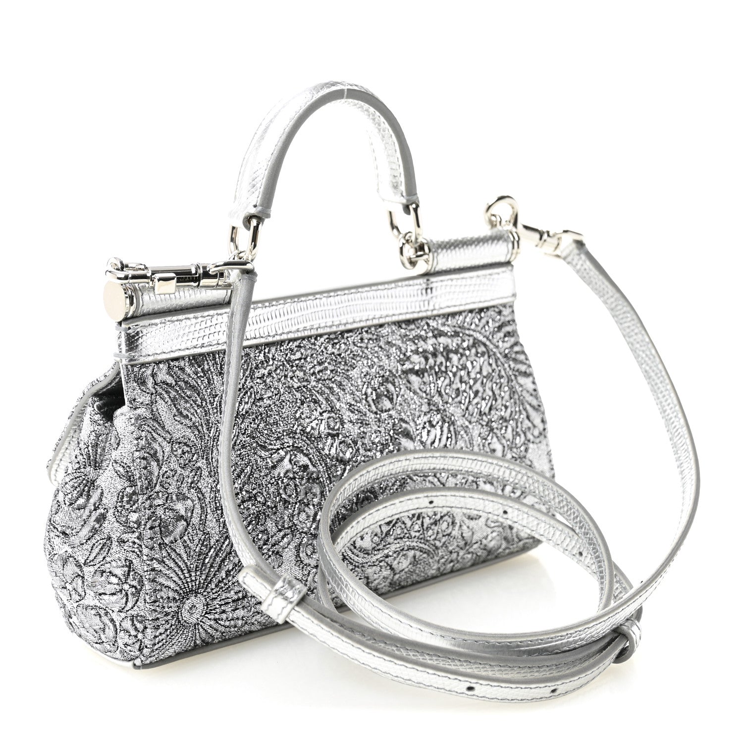 Archive Dolce & Gabbana ロザリオ silver 925 Dolce & Gabbana Brocade Fabric Lizard Calfskin Embossed Small Miss