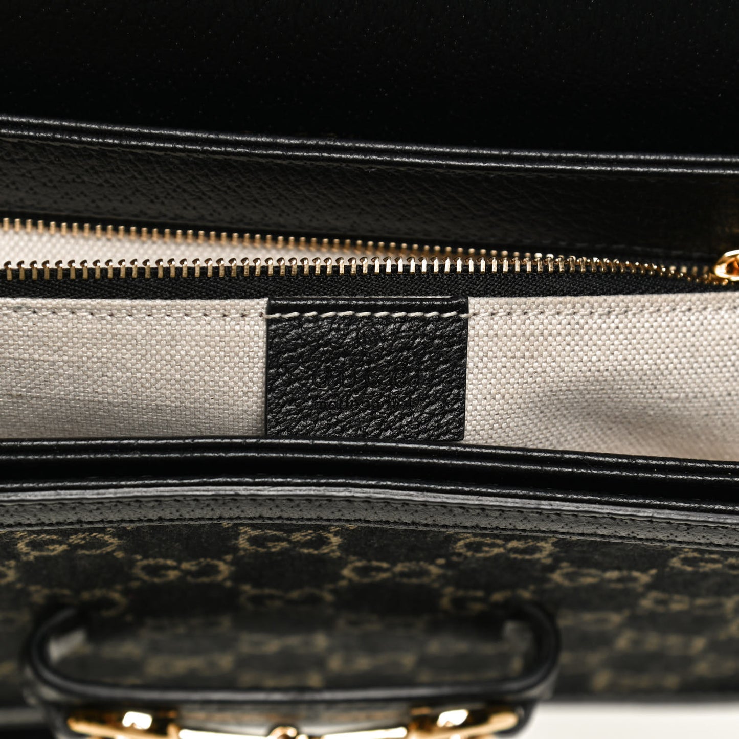 Jacquard Black Denim GG Monogram Textured Dollar Calfskin Horsebit 1955 Shoulder Bag Black Ivory