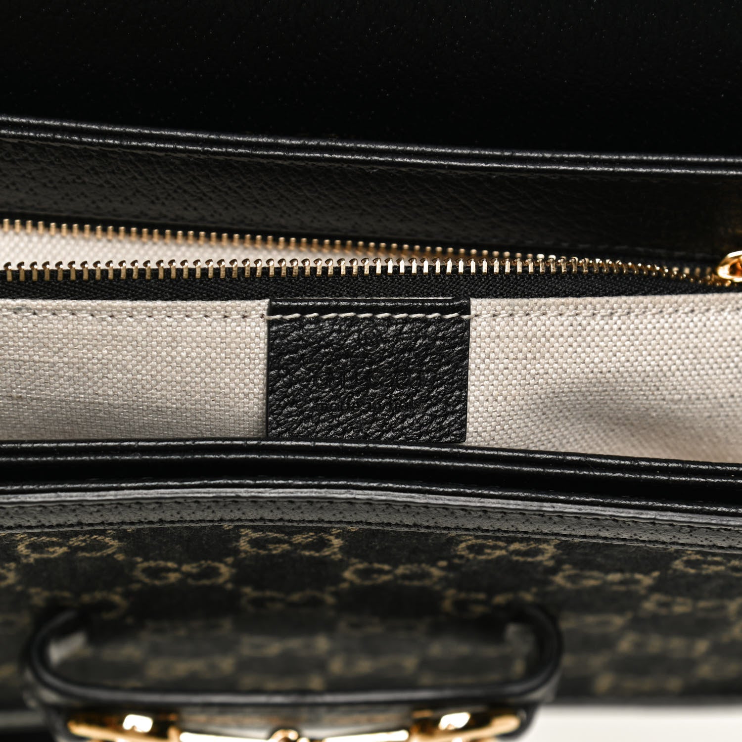 Gucci Jacquard Black Denim GG Monogram Textured Dollar Calfskin Horsebit 1955 Shoulder Bag Black Ivory 6 of 14
