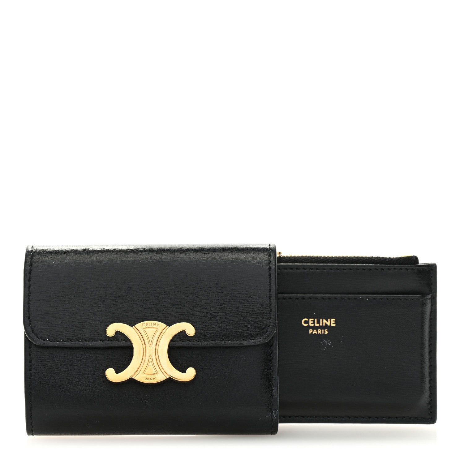 Celine Calfskin Compact Triomphe Wallet With Coin Purse Black 1 of 7