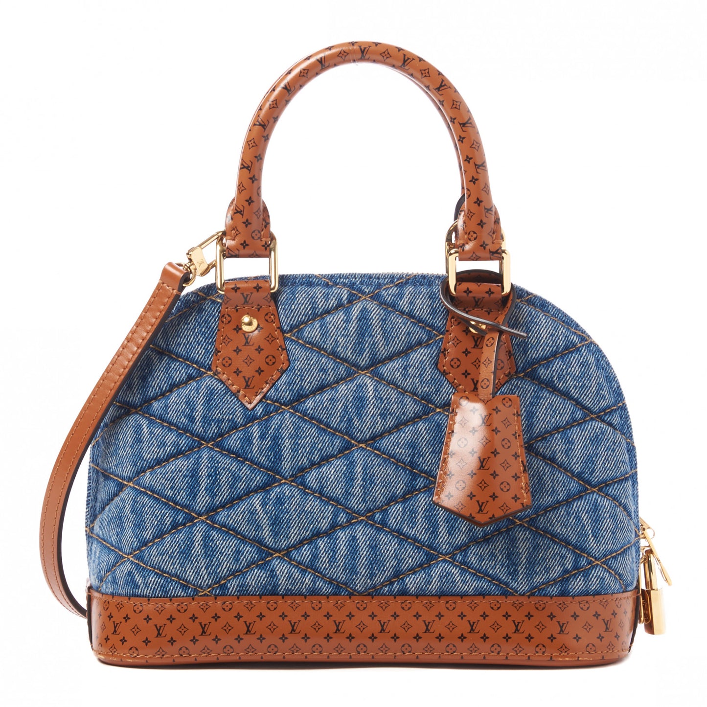 Denim Calfskin Reverse Monogram Malletage Alma BB Blue