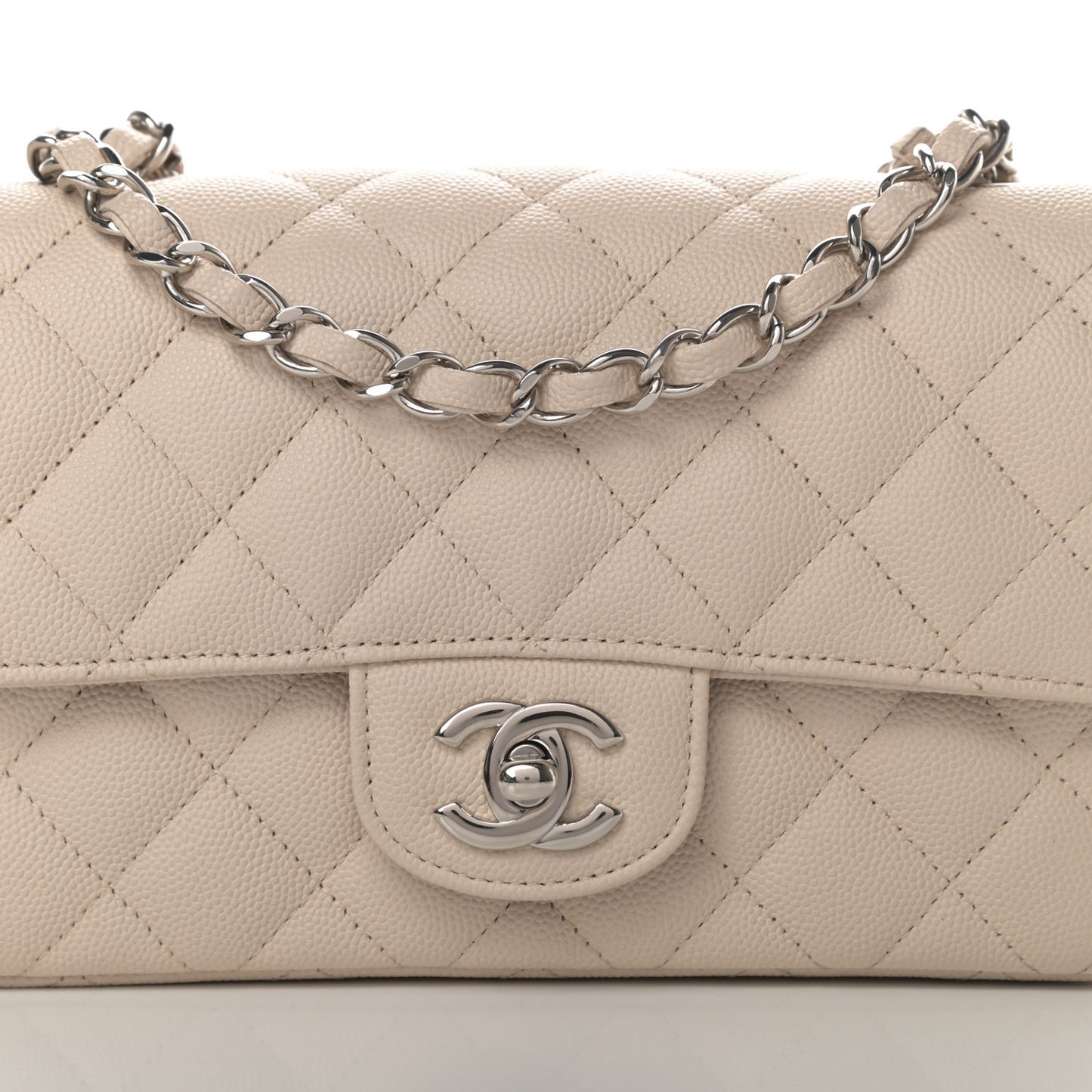 Caviar Quilted Mini Rectangular Flap Light Beige