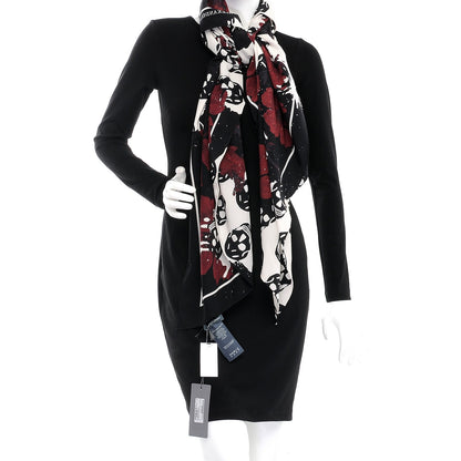 Alexander McQueen Silk Skull Hibiscus Scarf Black Ivory 2 of 4