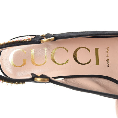 Gucci Kid Scamosciato Crystal Square G Madelyn Slingbacks 37.5 Black 9 of 14