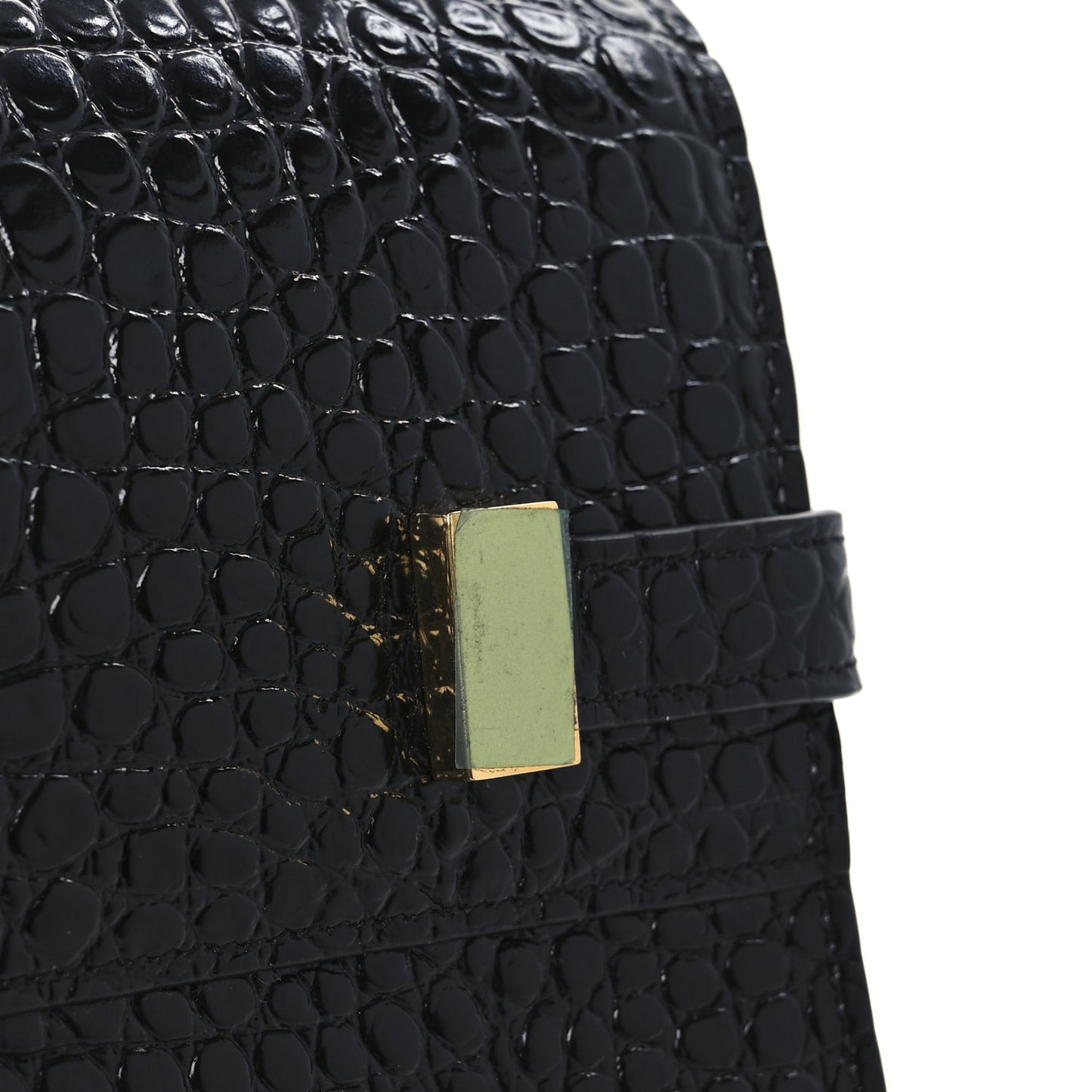 Shiny Calfskin Crocodile Embossed Manhattan Baguette Black