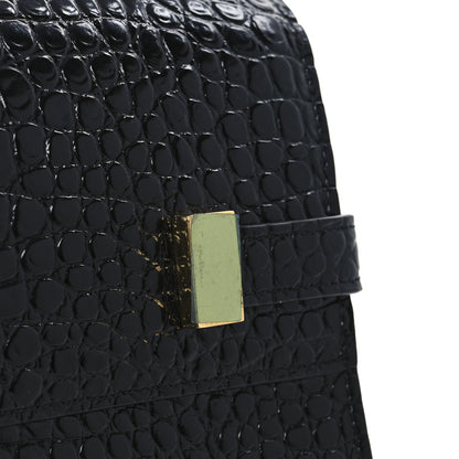 Saint Laurent Shiny Calfskin Crocodile Embossed Manhattan Baguette Black 11 of 12