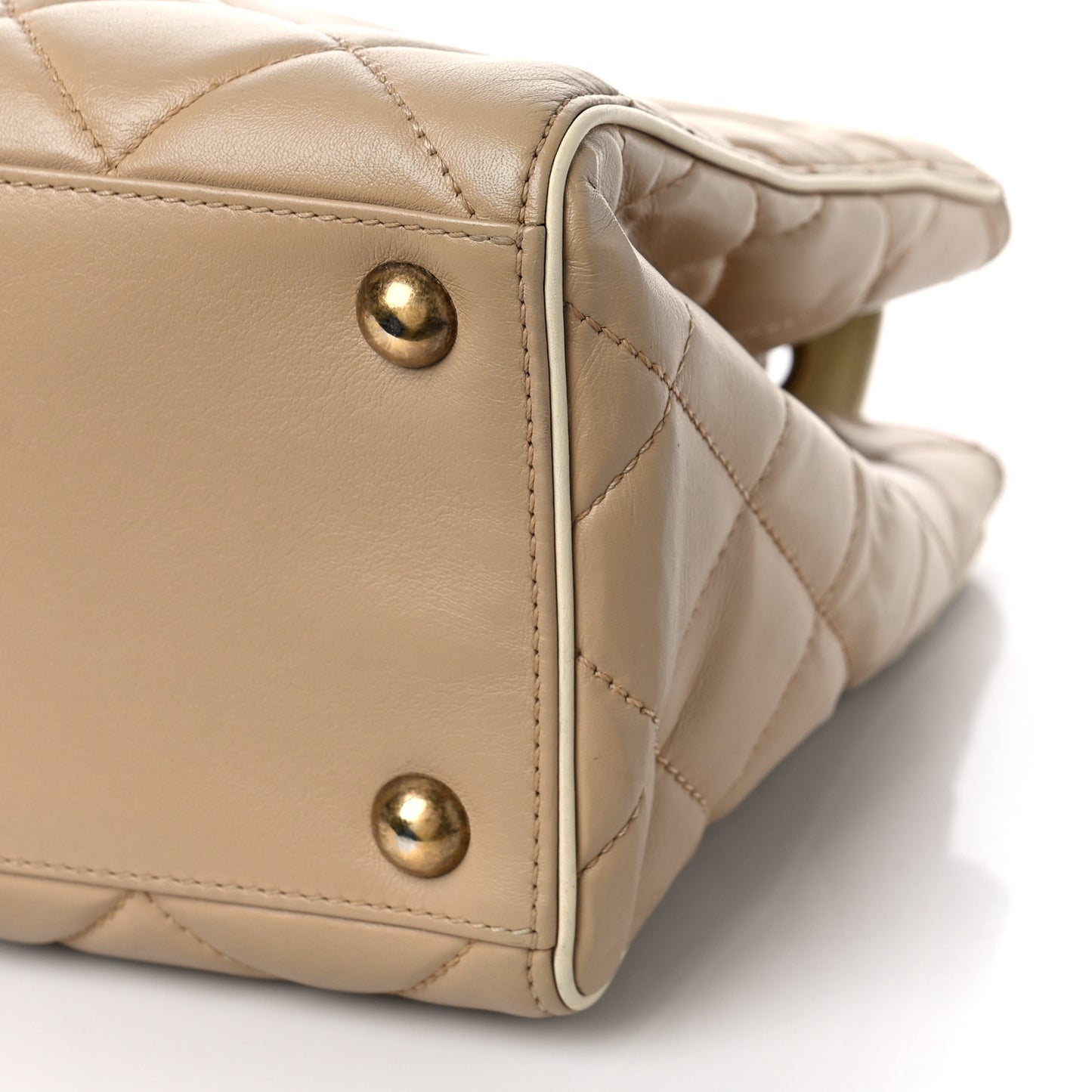 Lambskin Quilted Small Portobello Tote Beige