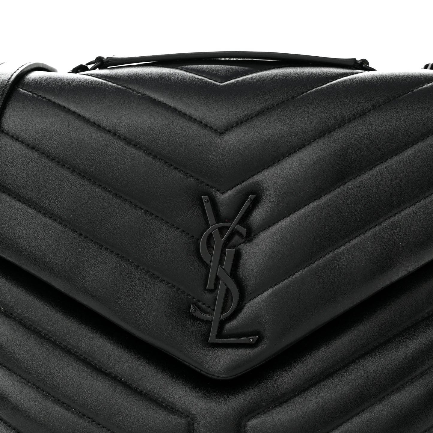 Calfskin Y Quilted Monogram Monochrome Medium Loulou Chain Satchel Black