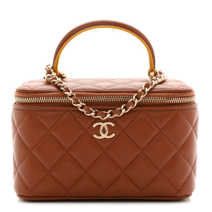 Chanel Lambskin Quilted Small Top Handle Vanity Case With Chain Light Brown Yellow 1 of 11