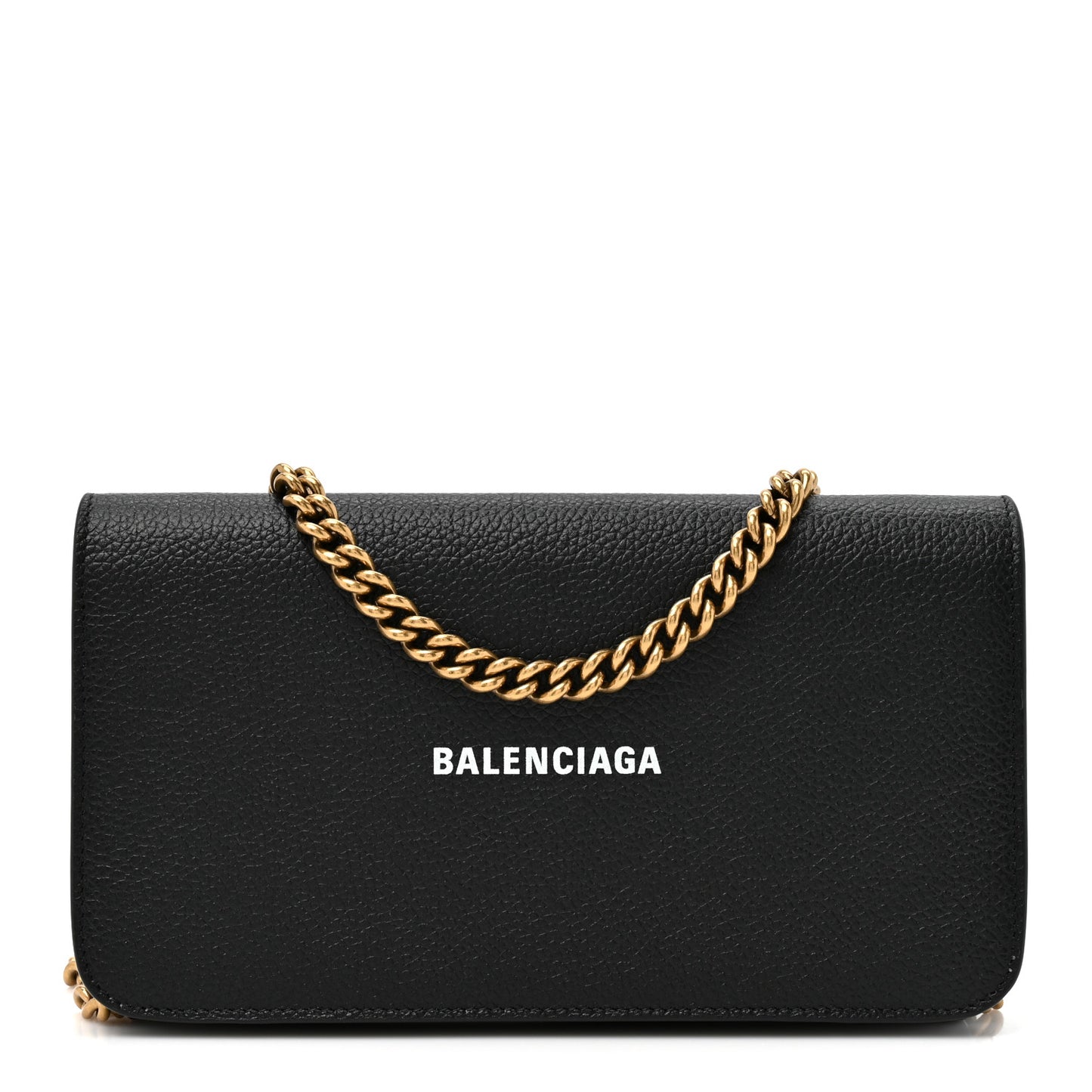 Grained Calfskin Logo Cash Phone Holder Wallet On Chain Black White