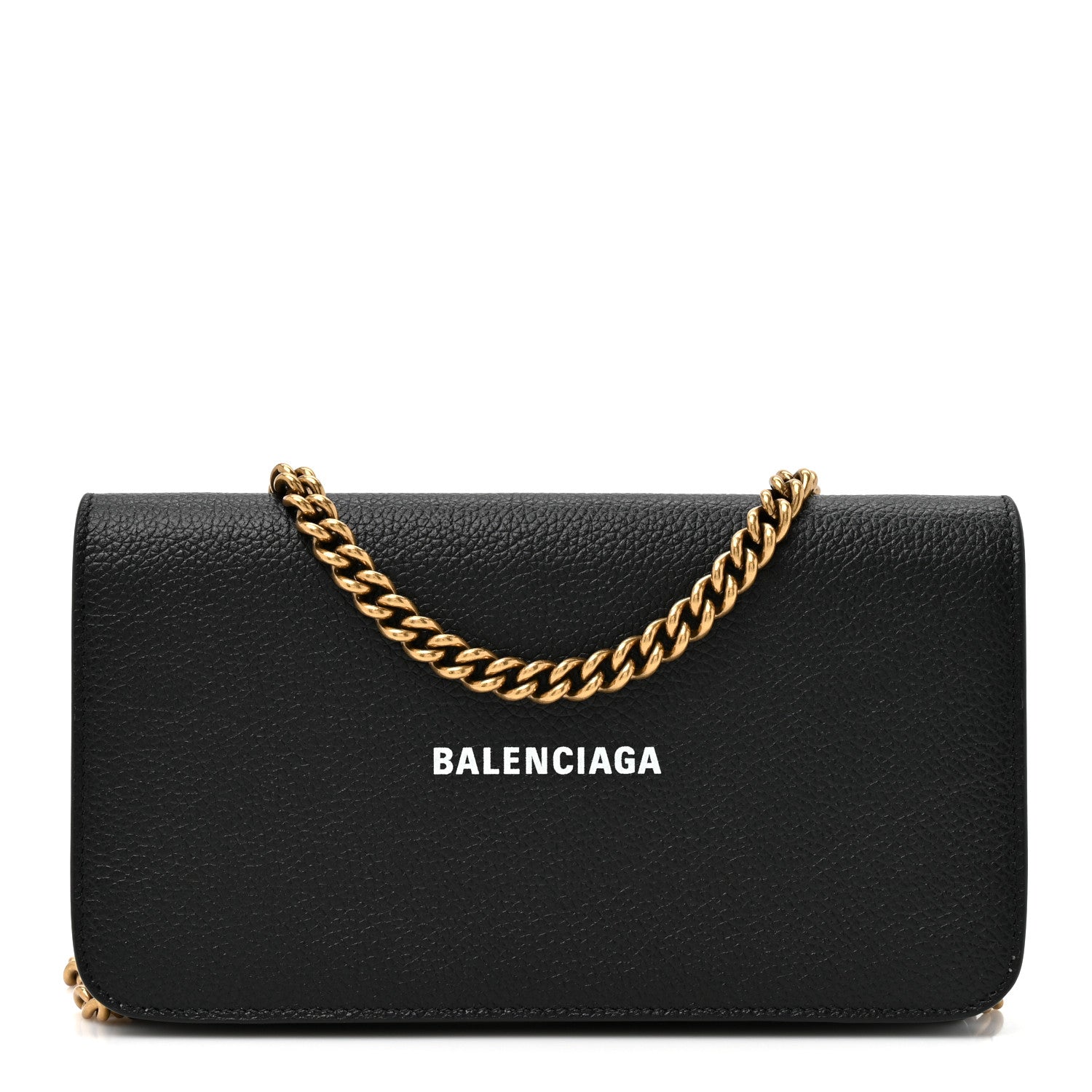 Balenciaga Grained Calfskin Logo Cash Phone Holder Wallet On Chain Black White 1 of 12