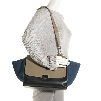 Celine Smooth Calfskin Suede Medium Trapeze Tri-Color Deepsea 2 of 9