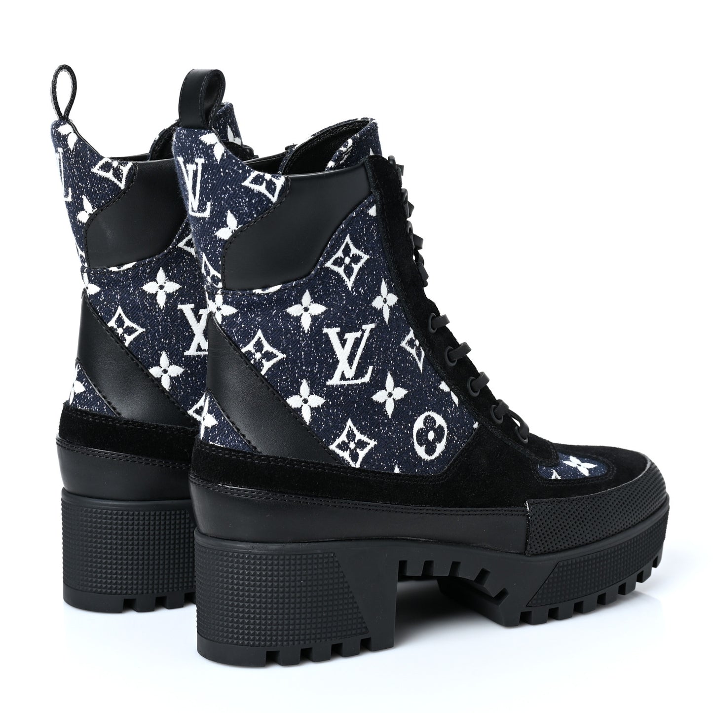 Calfskin Monogram Denim Laureate Platform Desert Boots 37 Grey