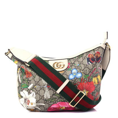 Gucci GG Supreme Monogram Flora Web Small Ophidia Half Moon Hobo White 1 of 11
