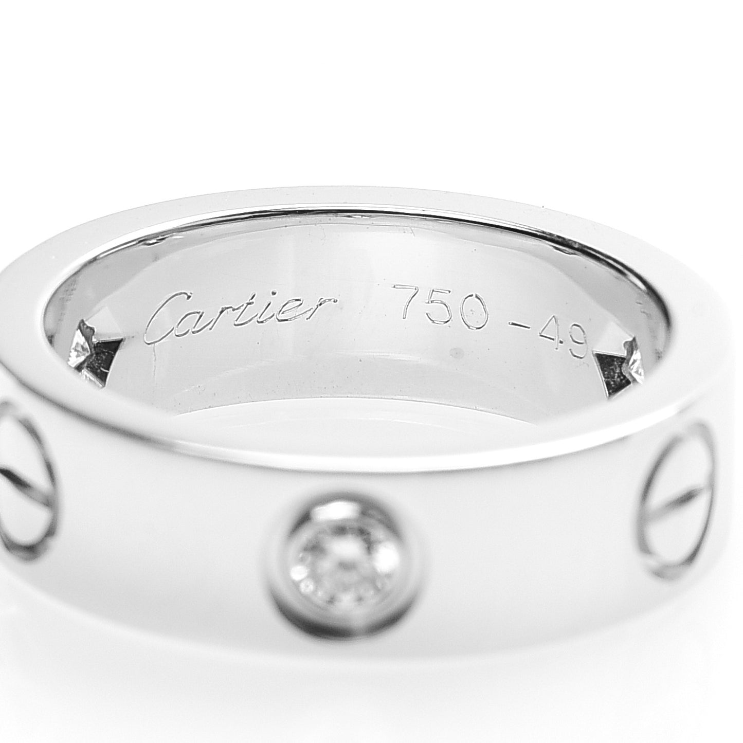 18K White Gold 3 Diamond 5.5mm LOVE Ring 49 5