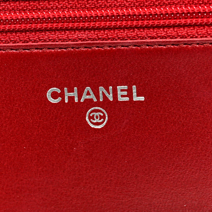 Chanel Lambskin Quilted Wallet On Chain WOC Red 6 of 9