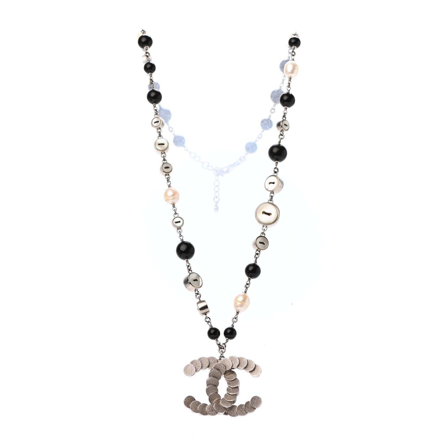 Chanel Pearl Button CC Long Necklace Black 3 of 4