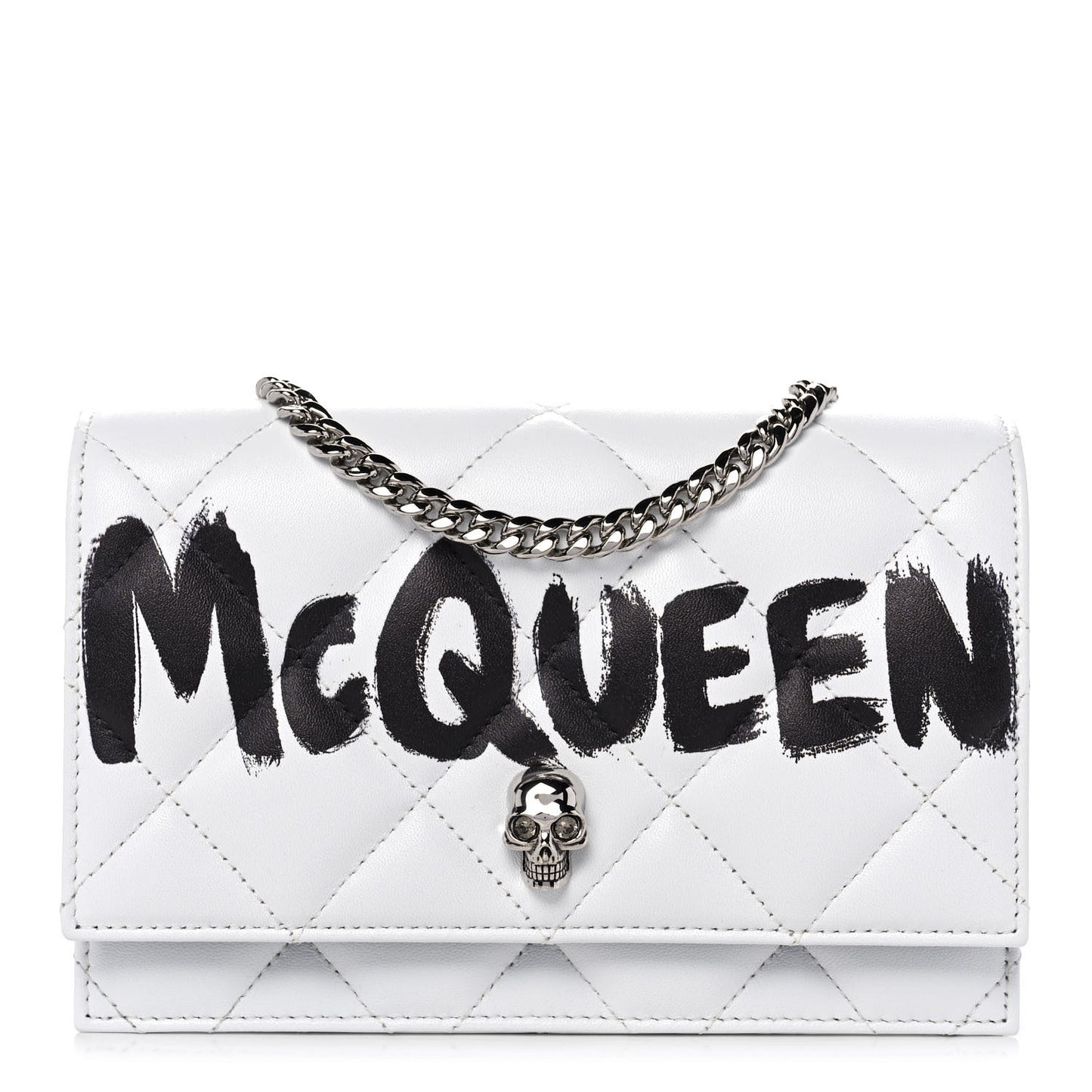 Calfskin Quilted Graffiti Skull Small Chain Crossbody Bag White