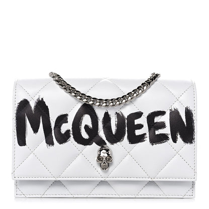Alexander McQueen Calfskin Quilted Graffiti Skull Small Chain Crossbody Bag White 1 of 11
