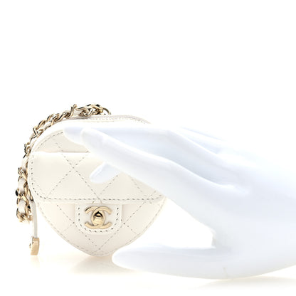 Chanel Lambskin Quilted CC Mini In Love Heart Bag Charm White 2 of 8