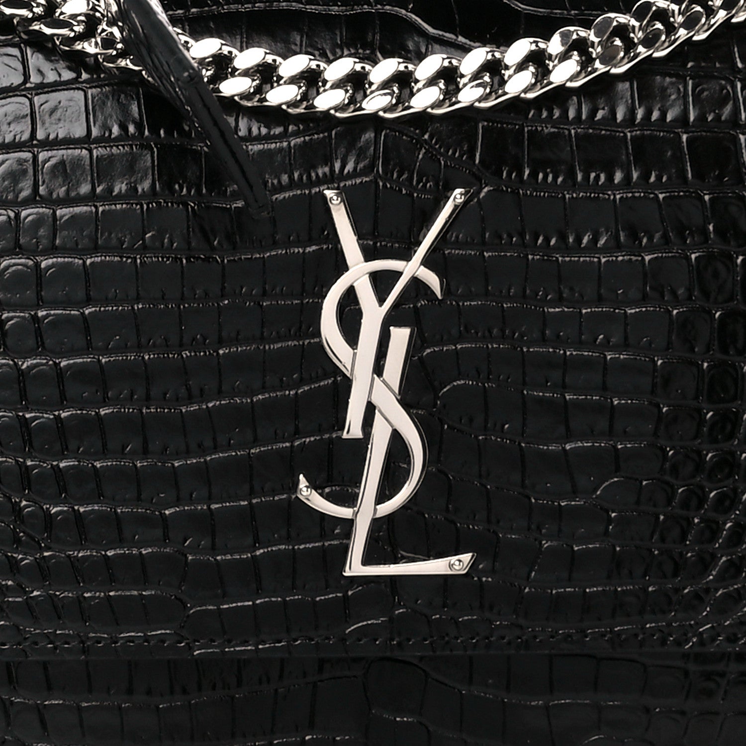 Saint Laurent Calfskin Crocodile Embossed Large Monogram Sunset Black 10 of 13