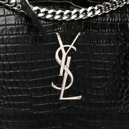 Saint Laurent Calfskin Crocodile Embossed Large Monogram Sunset Black 10 of 13