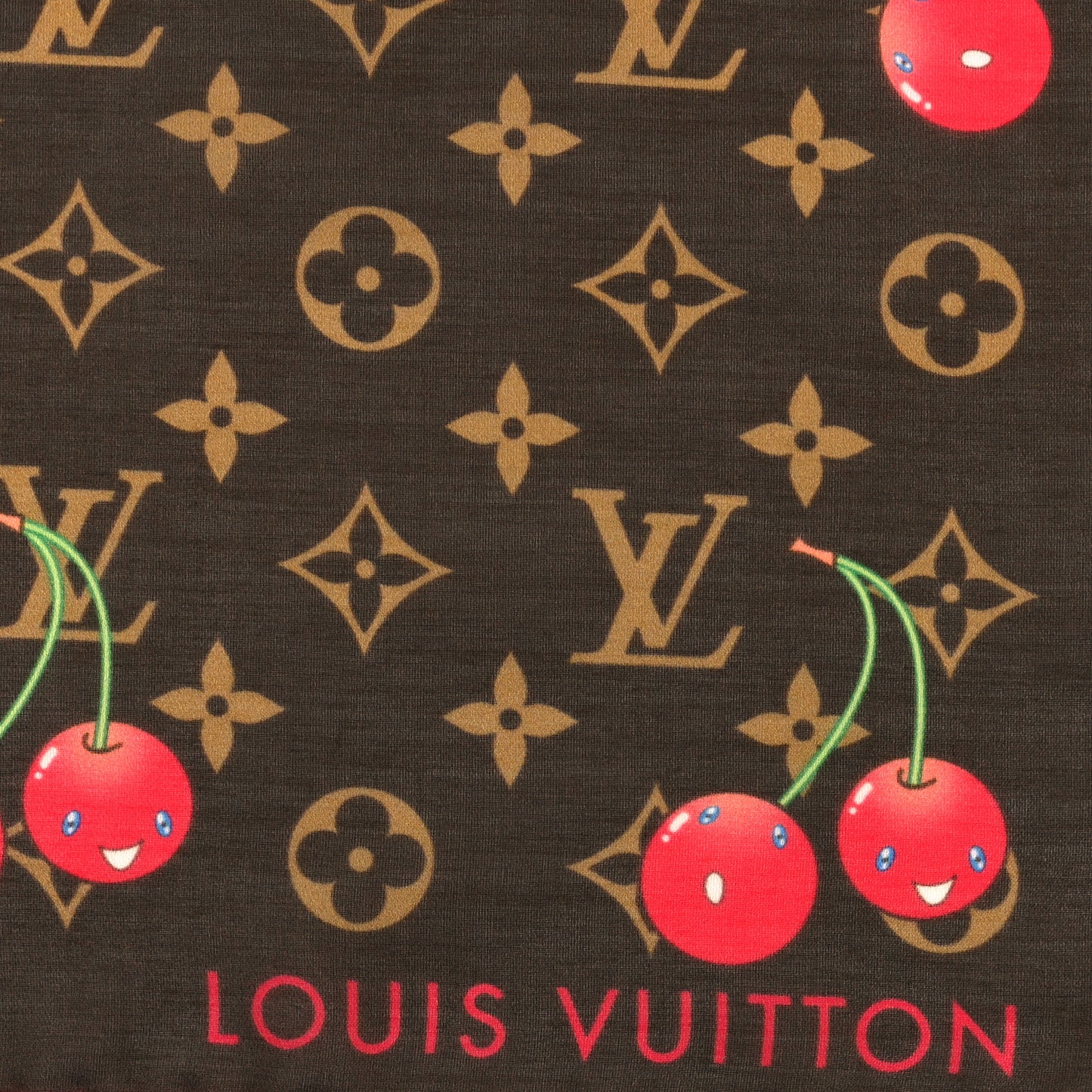 LV X TM Silk Cotton Monogram Cerises Square Scarf 55 Brown