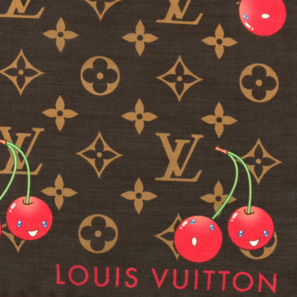 Louis Vuitton LV X TM Silk Cotton Monogram Cerises Square Scarf 55 Brown 2 of 3