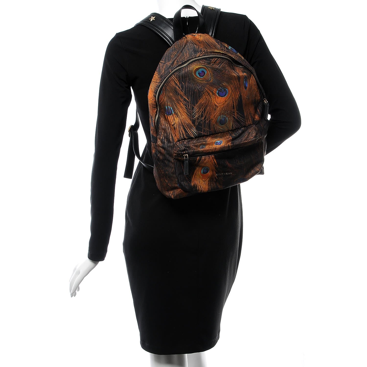 Givenchy Nylon Calfskin Peacock Print Backpack Brown 2 of 7