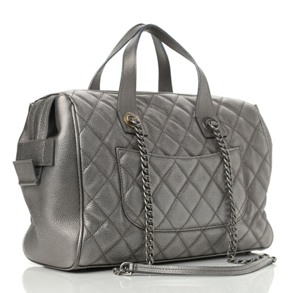 Chanel Metallic Grained Calfskin Quilted Large Casual Pocket Bowling Bag Silver 3 of 14