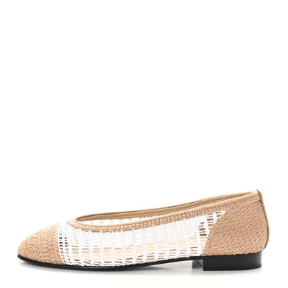 Chanel Raffia CC Cap Toe Ballerina Flats 36.5 White Beige 1 of 8