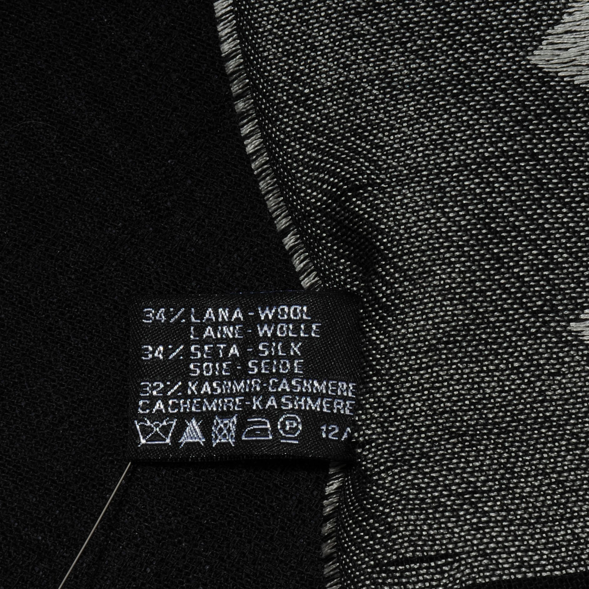Chanel Cashmere Wool Silk CC Logo Scarf Black 5 of 5