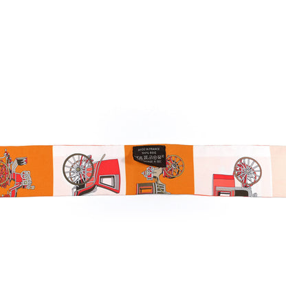 Hermes Silk Les Voitures Exquises Twilly Orange Beige Kaki 2 of 4