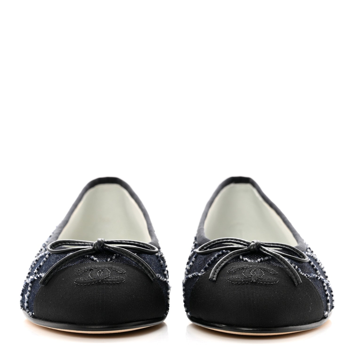 Chanel Denim Quilted Grosgrain Cap Toe Ballerina Flats 37 Dark Blue Black 2 of 9